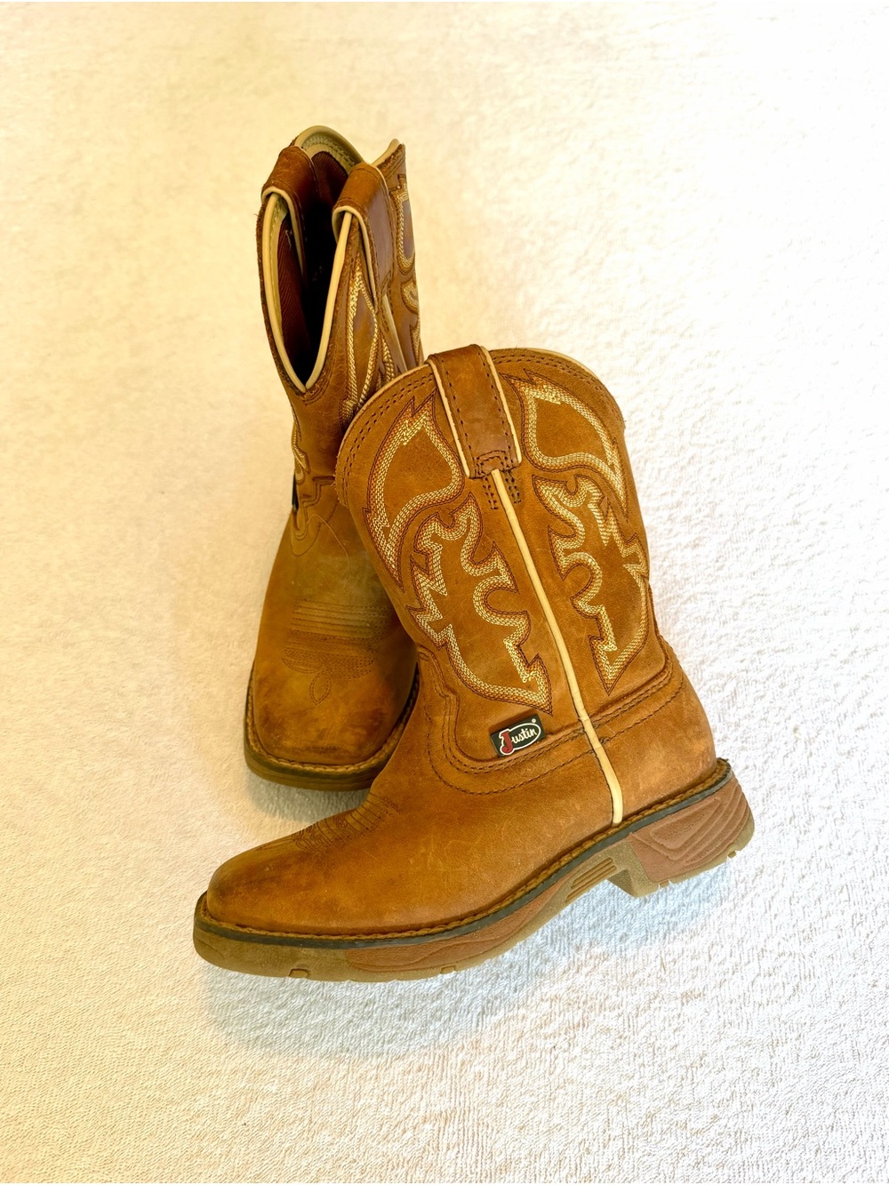 Justin Boots Kids Tan Brown Leather Western Pull-On Boots